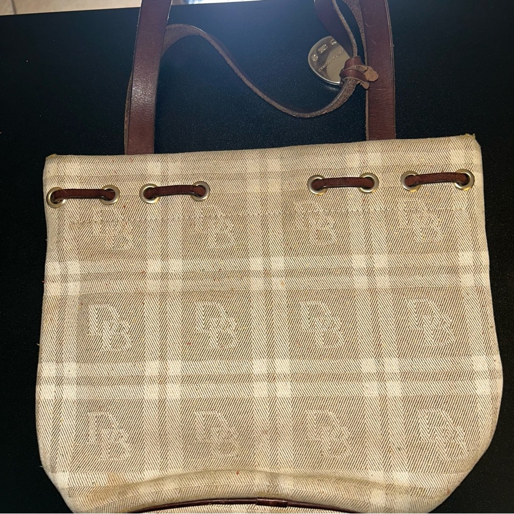 Dooney & Bourke Vintage Canvas Leather Plaid Bucket Shoulder Bag - Picture 9 of 11